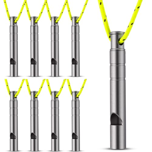 Seenelling 8 Pcs Titanium Emergency Whistle with Lanyard Outdoor Survival
