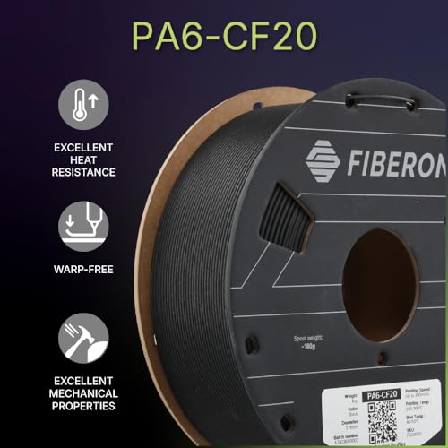 Image of Polymaker Fiberon PA6-CF20 Carbon Fiber Nylon Filament 1.75mm Black 1kg, Fiberon PA6-CF20 Nylon Warp Free 1.75mm 3D Printing Filament