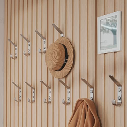 Webi Coat Hooks Wall Mounted,4Mm Thick,Large Wall Hooks For Hanging Coats,Stainless Steel Heavy Duty Modern Metal Double Hooks For Entryway,Mudroom,Brushed Nickel,Packs Of 5 #TOP2