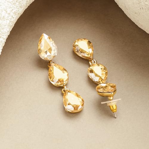 Image of Rubans Drop Earrings American Diamond Crystal Stylish Trendy Jewellery Gift for Women & Girls