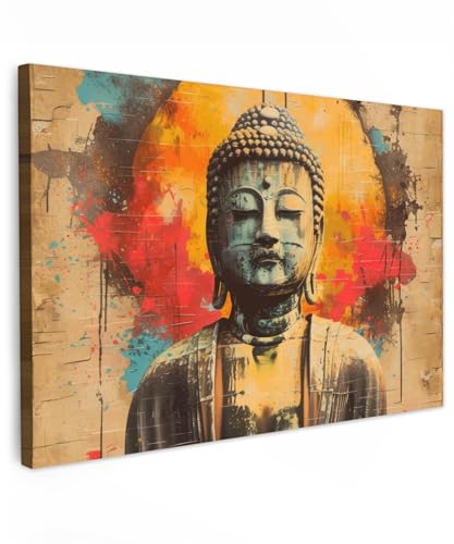 MuchoWow© Impression sur Toile Decoration Murale Peinture 120x80 cm Tableaux Art Décoratif Muraux Décoration Chambre Bouddha - Graffiti - Street Art -...