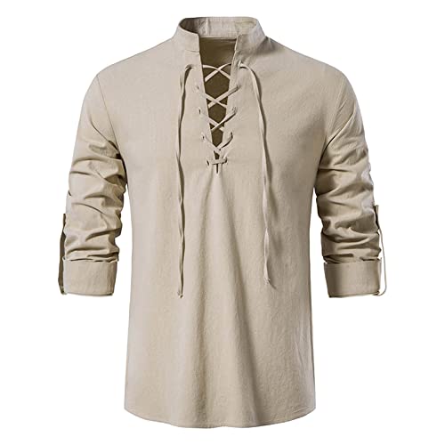 Camisas de Lino para Hombre Retro Medieval Disfraz Steampunk para Hombre Renacimiento Cordón Henley Camisa Vintage Camisas de Manga Larga Cosplay Carnaval Fiesta Disfraces