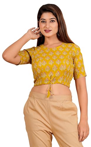 Image of Yash Gallery Women's Cotton Zig-Zag Printed Regular Regular Fit Short Sleeve Blouse