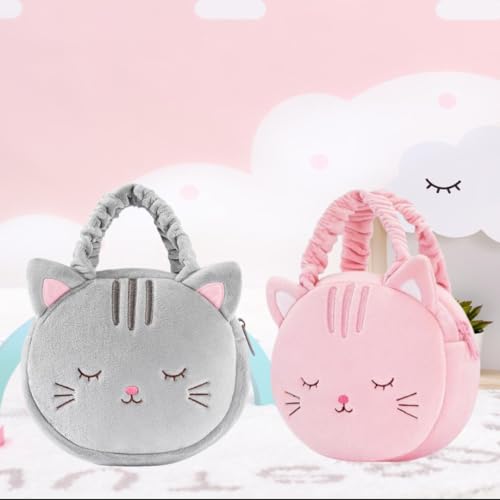 Lazada Back to School Gifts for Girls Cat Plush Handbags for Kids Soft Kitty Handbag Kids Cat Handbag Christmas Gifts for Girls Gray 7-Inch2