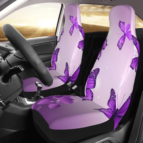 Housse de siège avant de voiture papillon violet : lot de 2 protections universelles