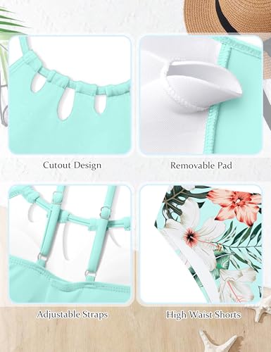 Girls Swimsuit Cutout Bathing Suit Cute Two Piece Swimsuits for Teen Girls Modest Swimwear High Waisted Tankini 9-18y4