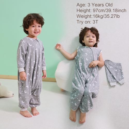 Image of 0.5 Tog Wearable Blanket with Detachable Long Sleeves, Footie Jumpsuit for 9-36 Months