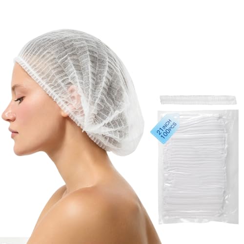 Nvuahome Disposable Bouffant Caps, 21" Elastic Hair Nets, 100 Count