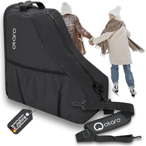 Otaro Schlittschuhtasche (schwarz) – Wasserabweisende & robuste Schlittschuh Tasche | Für Kinder & Erwachsene, Inliner Tasche, für Eiskunstlauf- und Eishockey-Zubehör geeignet