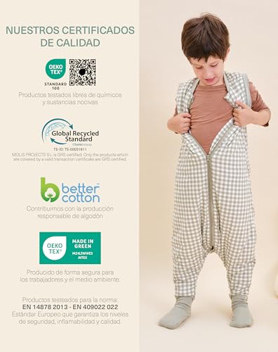 molis&co. Pijama manta com mangas destacáveis, meias antiderrapantes, TOG 2,5 estampado Mint Tea, 100 % algodão, certificado Oeko-Tex 100, 2 anos