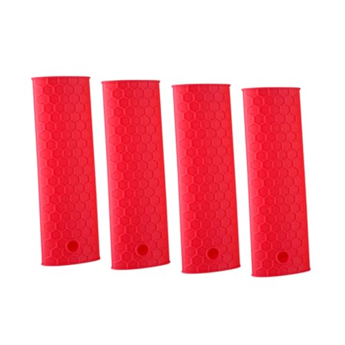 LOLIPPYY 4 Piezas Mangas de Silicona Antideslizantes para Asas de Ollas y Sartenes Resistentes al Calor Paquete de Rojo Protección Térmica para Cocina