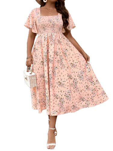 Image of Floerns Women's Plus Size Floral Square Neck Flounce Short Sleeve A Line Maxi Dress