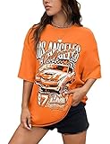 MISSACTIVER Women’s Oversized Graphic Print T-Shirt Cartoon Drop Shoulder Short Sleeve Casual Graphics Tee Shirt Orange