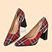ROSERWISH High Chunky Block Heels for Women,Red Plaid Closed Pointed Toe Slip-On Pumps, Retro Vintage Style, 3.5