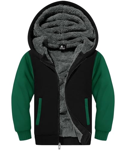 Image of ZITY Boys Zip Up Hoodie Fleece Jacket Kids Sherpa Lined Sweatshirts Outerwear Unisex Warm Winter Coat 6-15 Years Old