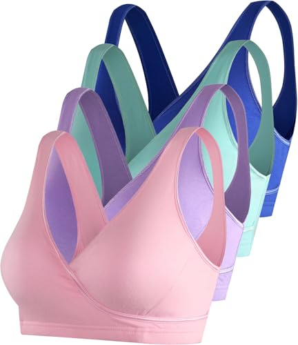 Image of SUIEK Sleep Maternity Nursing Bras Breastfeeding Bralette Cotton Pregnancy Lounge Bra (X-Large)
