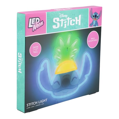 Image of Lilo & Stitch Pineapple LED Neon Wall Light, Officially Licensed Disney Lamp with Power Cord for Home, Bedroom, Living Space, Gift for Movie Fans - Paladone