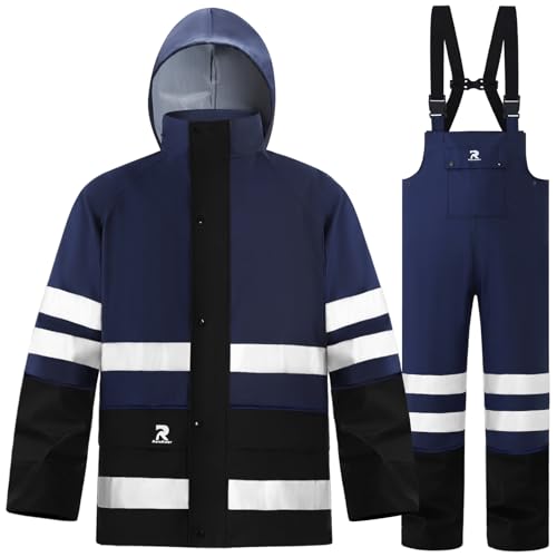 Image of RainRider Rain Suits Waterproof for Men Women Heavy Duty Rain Gear Reflective Jacket Bib Pants 3 Pieces Rainwear