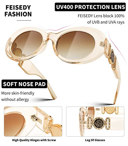FEISEDY Retro Oval Sunglasses Women Mens 90s Vintage Small Round shades Clout Goggles B29694