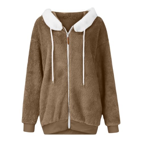 CHENXDZHAO Zip Up Hoodie Women,Winter Jackets For Women Plus Size Full Zip Up Hooded Sweatshirt 2026 Trendy Warm Cozy Fleece Jacket Outerwear,Khaki,L - image 4