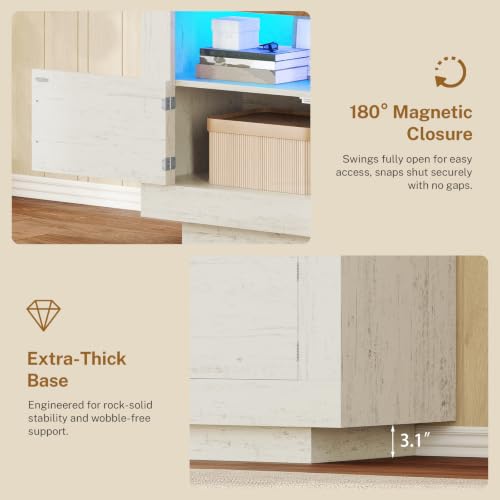 Image of TEENFON TV Stand for 75 inch TV, Entertainment Center with LED Lights & Adjustble Shelves, TV Console, 27.6 inch H Media Console with Open Storage & Side Cabinets, TV Stands for Living Room, Cloud White