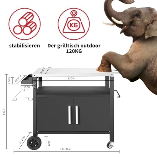 Kendane Grilltisch mit Großer Arbeitsfläche | Grill Beistelltisch, Outdoor Grill Trolley, Grilltisch Outdoor, Edelstahl Tischplatte Outdoor Garten Trolley