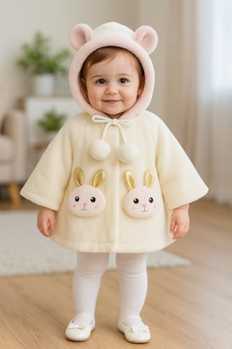 Image of Bold N Elegant Faux Fur Warm Winter Outerwear Hooded Baby Jacket Coat Blanket with Soft Plush Golden Bunny Ear for Infant Toddler Boy Girl Kids