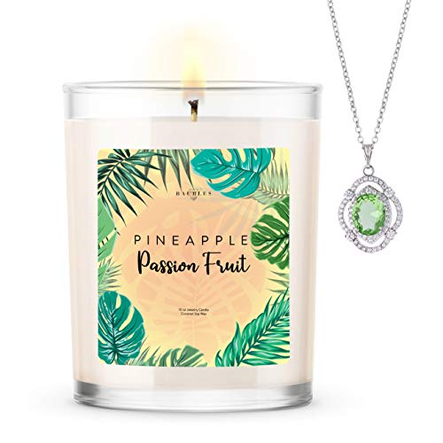 Baubles Pineapple Passion Fruit Scented Premium Candle and Jewelry with Surprise Pendant Inside | 10 oz Large Candle | Made in USA | Parrafin Free | Pendant
