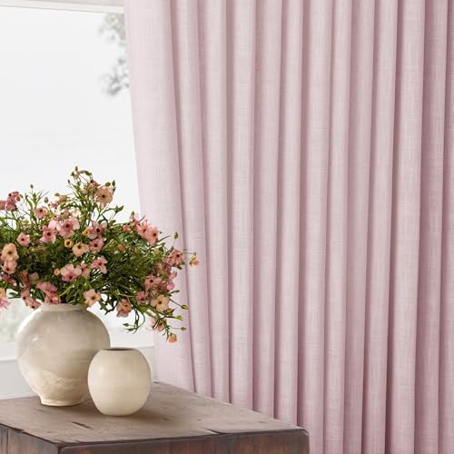 Image of Light Pink Pinch Pleated Linen Cafe Curtains 45 Inch Length 2 Panels for Dining Room Kitchen Bedroom Semi Sheer Pleat Drapes with Hooks Rings Light Filtering Short Window Curtain Cabinet 40x45