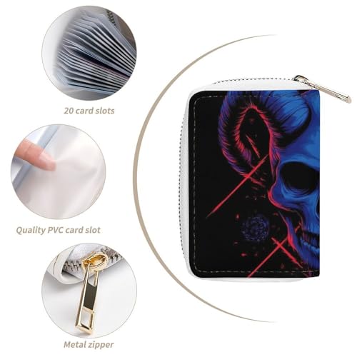 Women's Portable Card Holder Wallet, Pu Leather Credit Card Organizer Bag with 20 Slots Goth Skull Goat Art Zipper Slim Coin Purse4