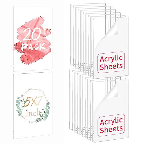20Packs Acrylic Sheets For Wedding Table Numbers, 5 X 7Inch Clear Plexiglass Plastic Transparent Plate Panel For Sign, Photo Frame, Craft,Diy Display Projects, Acrylic Table Sign Blank For Party Events,Office,Shop #TOP5