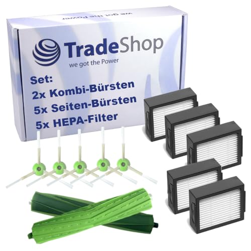 Ersatz-Set: 2x Kombibürste / 5x Seitenbürste / 5x HEPA-Filter für iRobot Roomba i7 i7+ E5 E6 E7 Saugroboter zum Austausch