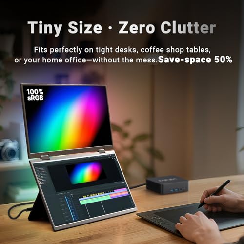 Image of MINIX SF15 FOLD Dual 15.6 inch Foldable Portable Monitor, 1080P FHD, 300 nits, 100W PD, Low Blue Light, Recyclable Metal, Type-C & HDMI for Laptops, Study, Creative Projects, Office Collaboration