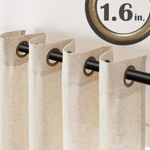 Image of jinchan Linen Curtains 63 Inch Light Filtering Grommet 2 Panels Beige