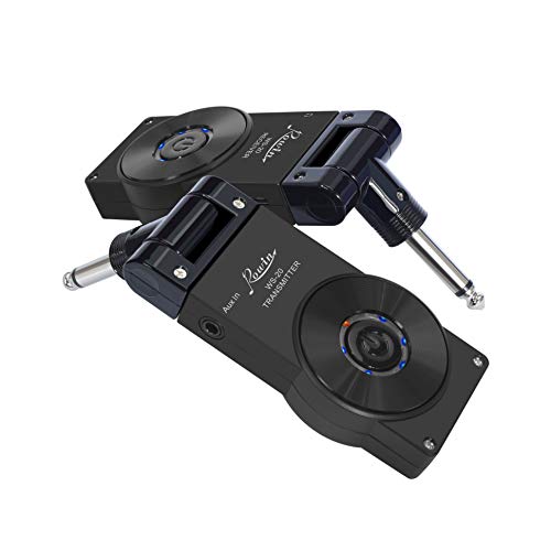 Rowin 2.4G Guitar Wireless System Transmitter Receiver for Electric Guitar Bass Violin with Rechargable Battery, USB Cable (Full Black)