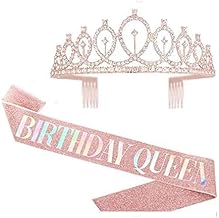 GIOGD Birthday crown and Satin Sash and Tiara Birthday headband for Girls Women Birthday Party Supplies celebration Girl Women Elegant and Glittering Accessory for the Royal Birthday VIP Girl Women Birthday Party Supplies Reusable
