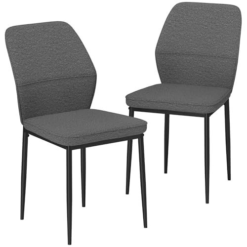 HOMCOM Juego de 2 Sillas de Comedor Modernas Sillas de Cocina con Asiento Acolchado y Tapizado Respaldo Curvo Patas de Acero para Salón Dormitorio Gris