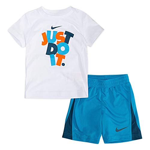 Image of Nike Boys Polyester Solid Little 2 Piece Swoosh T-Shirt Tee & Mesh Shorts Set