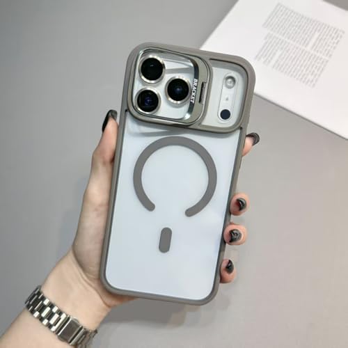 Coque magnétique pour iPhone 16 Pro transparente haut de gamme et support d'objectif gris