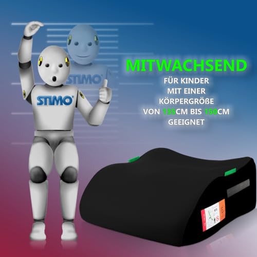 Kindersitzerhöhung Sitzerhöhung ergonomisch Kinder 135-150 cm Auto Sitz ECE R129 Bezug waschbar (Schwarz)