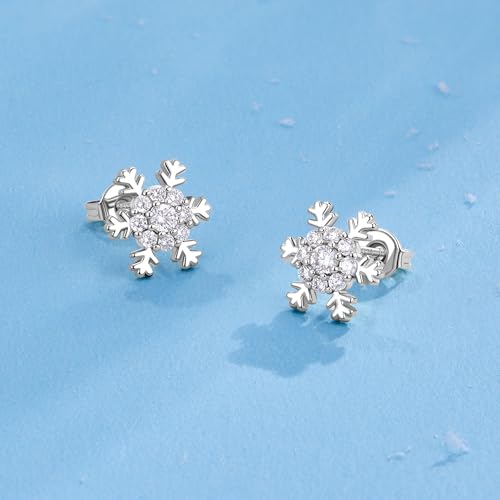 MACACHII 3 Pairs Christmas Earrings 925 Sterling Silver Xmas Stud Earrings Set for Women,Hypoallergenic Sparkly Snowflake Tree Santa Hat Earrings, Festive Holiday Jewellery Gifts for Girls - Image 5