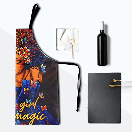Kawani Black Girl Magic Aprons For Women Men African American Woman Smocks With 2 Pockets Woman Waterproof Apron Barber Chef Cooking Grilling Kitchen Accessories Pinafore 28X33 Inches #TOP5