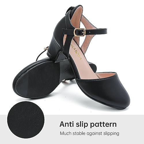 Image of LAURMOSA Girls Dress Shoes Closed Toe Pumps High Heels for Little Big Kid | Flower Shoes for Girls, 1.75-inch Chunky Heel, Ankle Strap, Closed Toe, Wedding, Party, Church, Graduation, First Communion