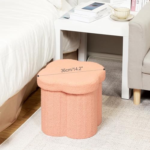 Image of B FSOBEIIALEO Storage Ottoman Cube, Flowers Shaped Ottomans with Storage Foot Stool Footrest for Lving Room, Boucle Ottoman Seat for Dorm Room,Faux Teddy Fur, Orange 12.6 inchx12.6 inchx12.6 inch