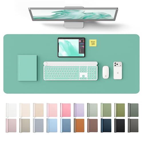 Image of YSAGi Leather Desk Protector, Office Mat, Large Mouse Mat, Non-Slip PU Leather Blotter, Laptop Desk Mat, Waterproof Writing Pad for Office and Home(Green-Blue, 42 inch x 17.2 inch)