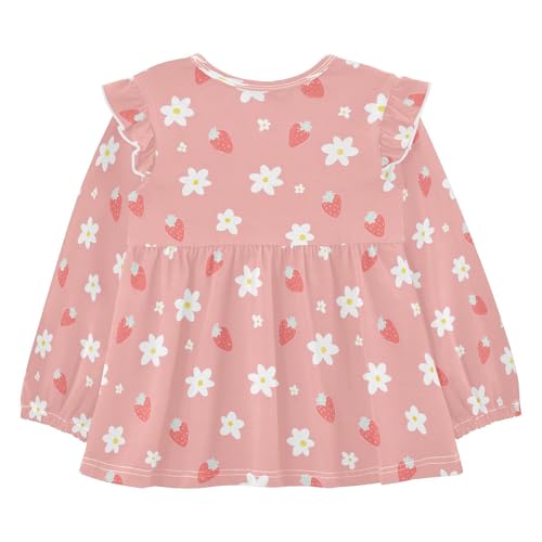 Strawberry White Flower Girls Shirts Cotton Long Sleeve Ruffle Toddler Tee Tops2