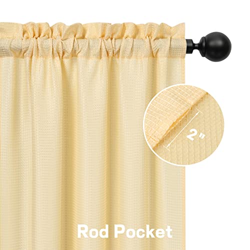 Glowsol Yellow Curtains For Kitchen 30×30 Inch Waffle Weave Fabric Tiers For Cafe Window Treatment Short Waterproof Curtains For Bathroom Rod Pocket, 30"×30", 2 Pcs #TOP2