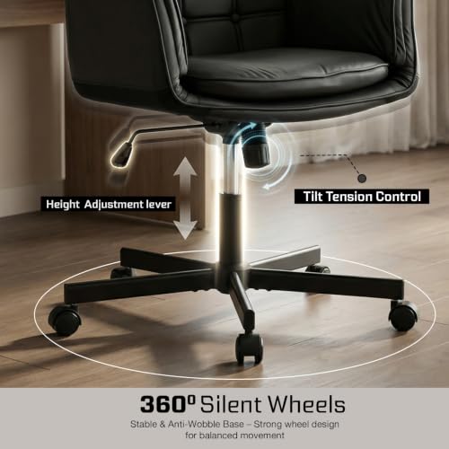 Image of DROGO Zen Atora Ergonomic Criss Cross Legged Office Chair for Work with 5 Gear Armrest & Wide Thick Cushion Seat | PU Leather Computer Chair with Adjustable Height, Recline & Heavy Metal Base (Black)