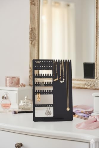 Image of Acrylic Black Jewelry Organizer Stand Earring, Necklace & Bracelet Holder Display for Women Modern Design with Multiple Hooks & Slots for Easy Storage (Black JW Organizer Pack Of 1)