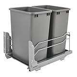 Rev-A-Shelf Double Pullout Trash Cans for Under Kitchen Cabinets 35 Quart 8.75 Gallon with Soft-Close Slides, Metallic Silver, 53WC-1835SCDM-217